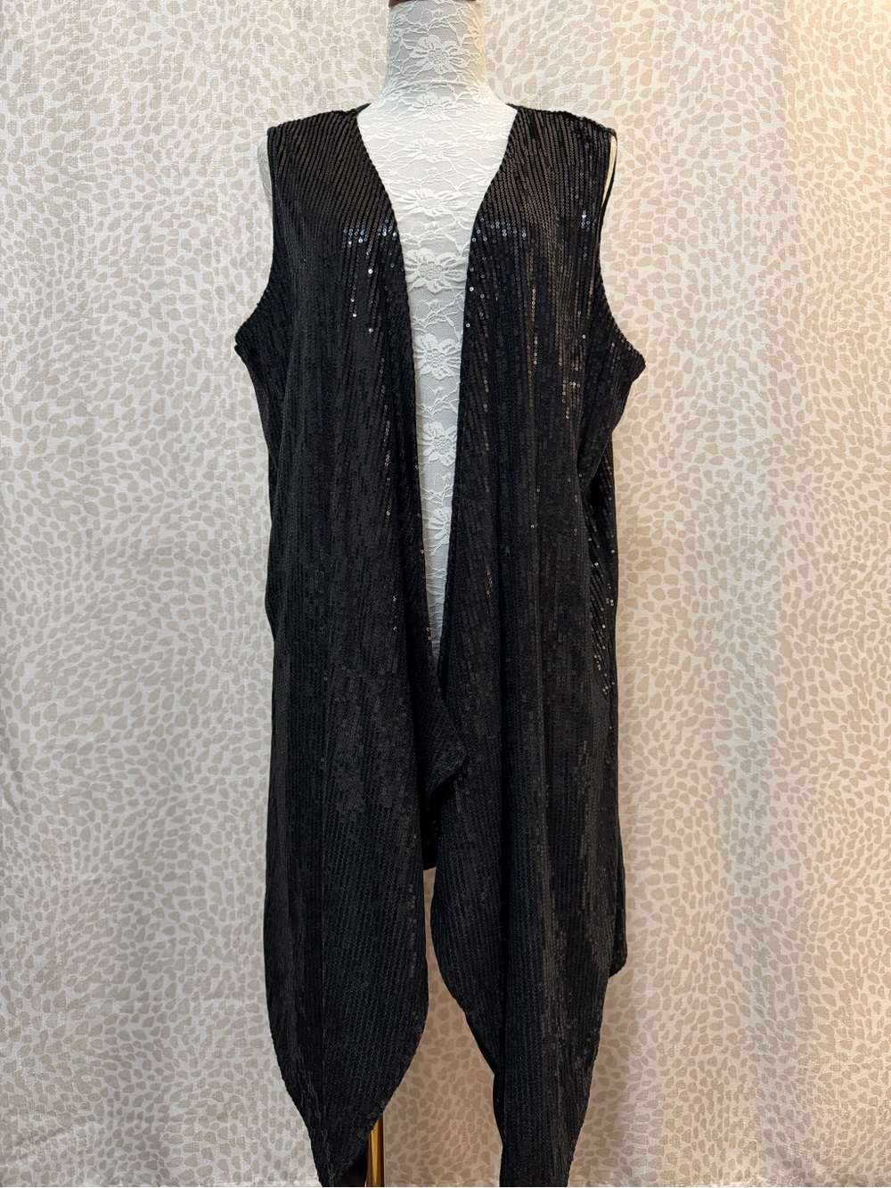 Women’s Black Sequin Draped Vest